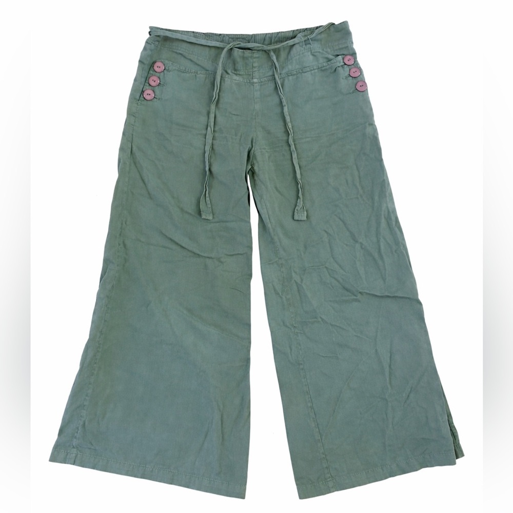 Grey Wide-Leg Pants with drawstring Button Detail 100% cotton